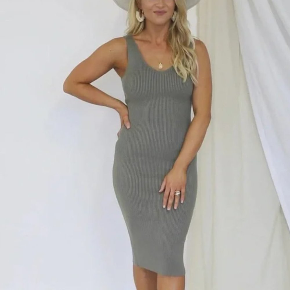 Complicated Past Olive Knit Midi Dress
